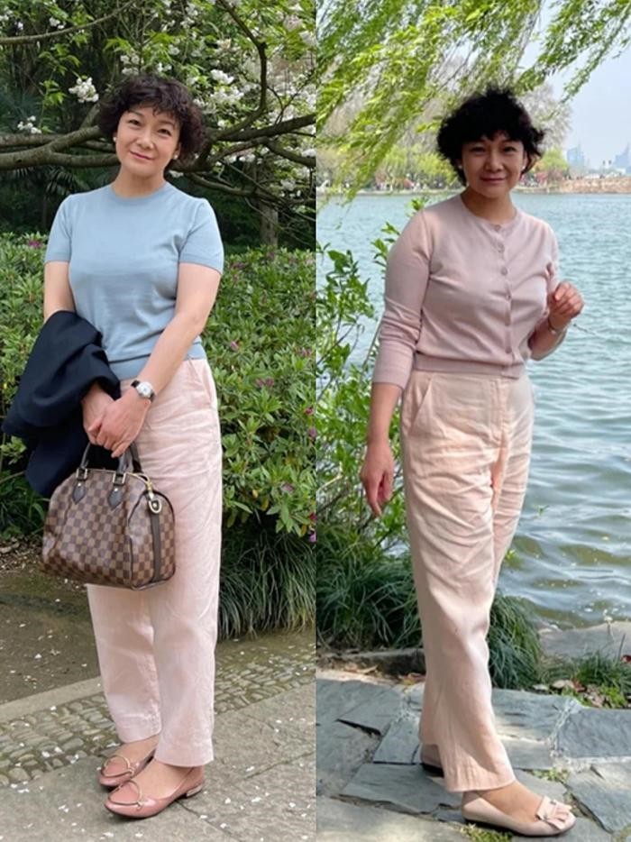 中年女人秋天就该这么穿：奶奶短衫+宽松长裤，洋气显瘦显气质