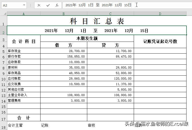 科目汇总表Excel模板的编制