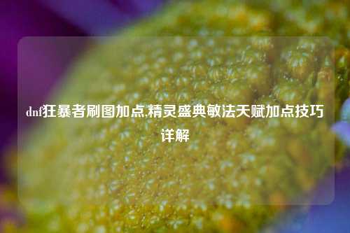 dnf狂暴者刷图加点,精灵盛典敏法天赋加点技巧详解