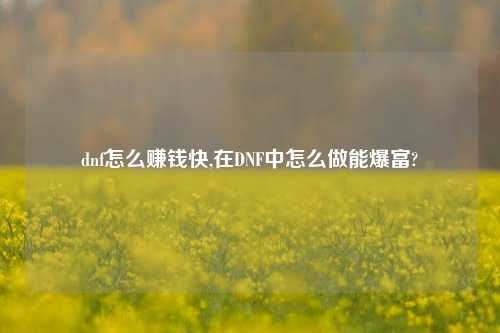 dnf怎么赚钱快,在DNF中怎么做能爆富?