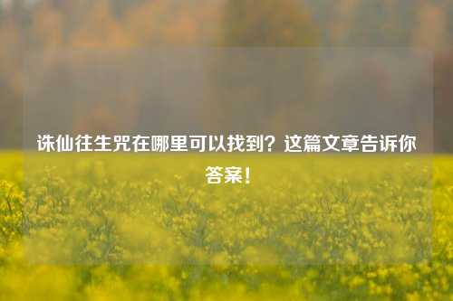 诛仙往生咒在哪里可以找到？这篇文章告诉你答案！